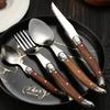 Wood Dinnerware,Stainless Steel Cutlery Set Steak Knife Fork Spoon Retro Flatware Luxury household tableware  dinnerware set