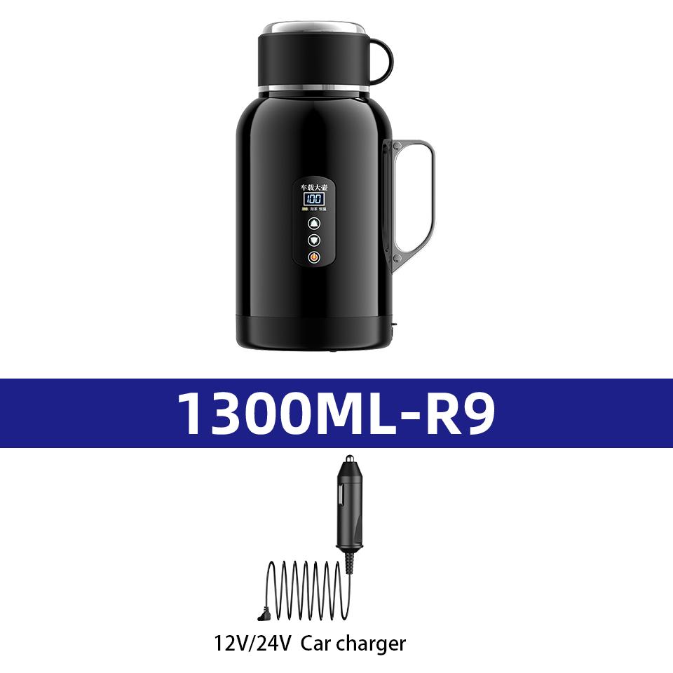 12V/24V Universal Car Kettle 1300ML/1500ML Large Capacity Smart Electric Water Heater LCD Display Temperature Control Stainless 1300ml-R9