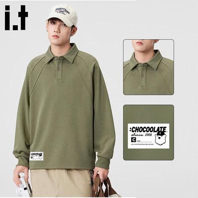 Men's American Style Patchwork Polo Collar Sweatshirt