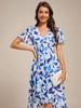 Ever-Pretty Women's Short Sleeve V-Neck Ruffled Floral Asymmetrical Midi Wedding Guest Dress