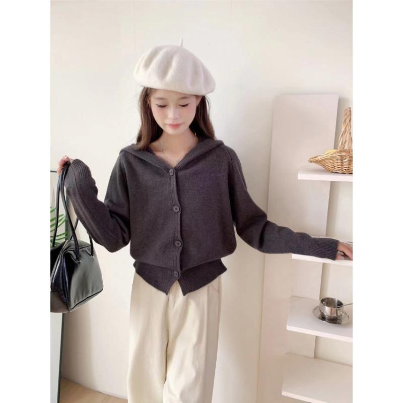 Hooded Knitted Small Cardigan Autumn and Winter New Solid Color Simple Fashion Casual Versatile Sweater Jacket Top Women