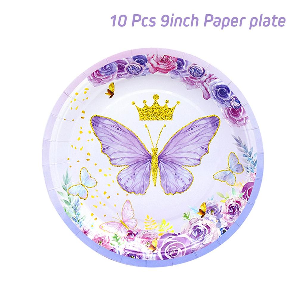 Butterfly Disposable Tableware Plate Cup Napkin Sets Baby Shower One Year Old 1st 2nd Birthday Girl Party Decoration Butterfly