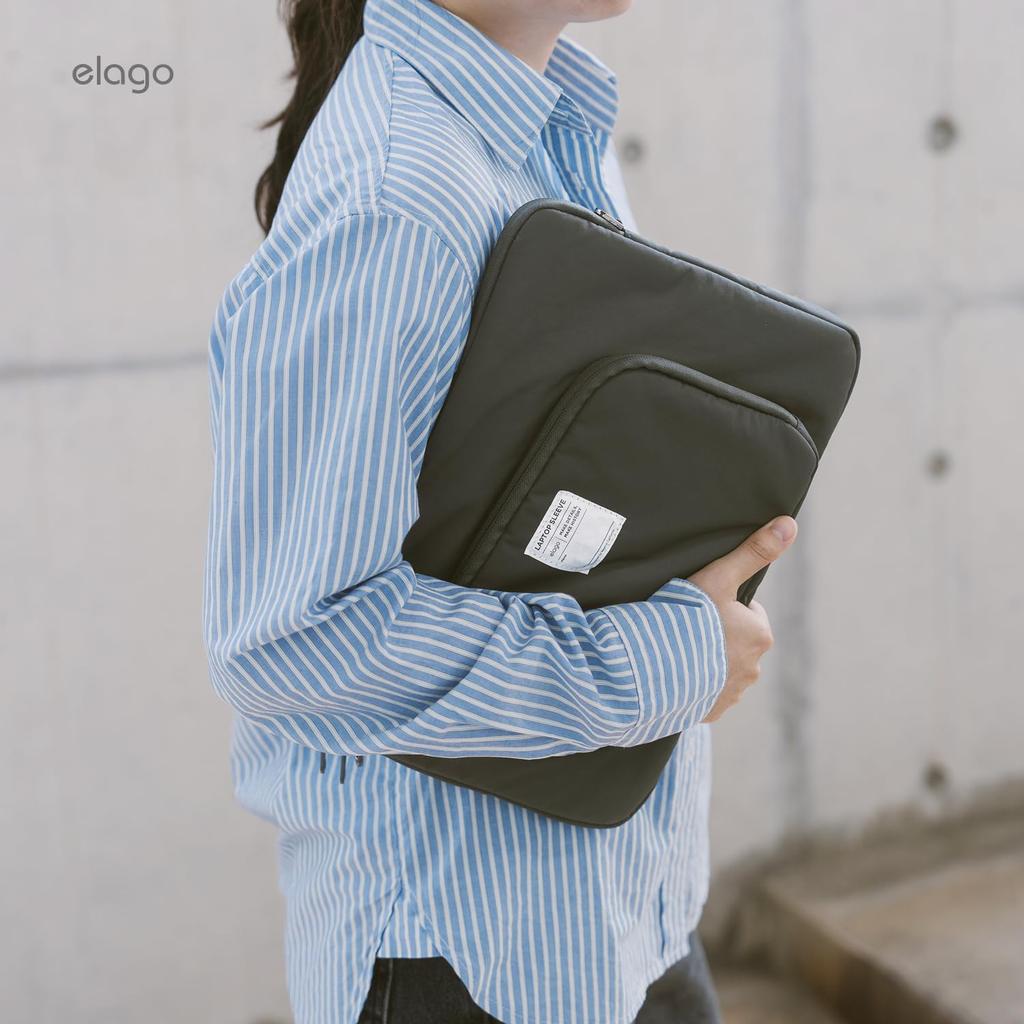 elago with Carrying Cable Shock and Scratch Lightweight Carrying Case with iPad MacBook and Various Pocket Sleeve Dark Gray Tablet/Laptop Pouch,