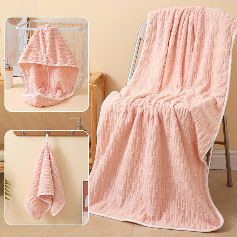 Deluxe Bamboo Fiber Velvet Bath Towel Set - Super Absorbent & Quick Dry Thickened Plush Spa Quality Coral Velvet Bath Towel