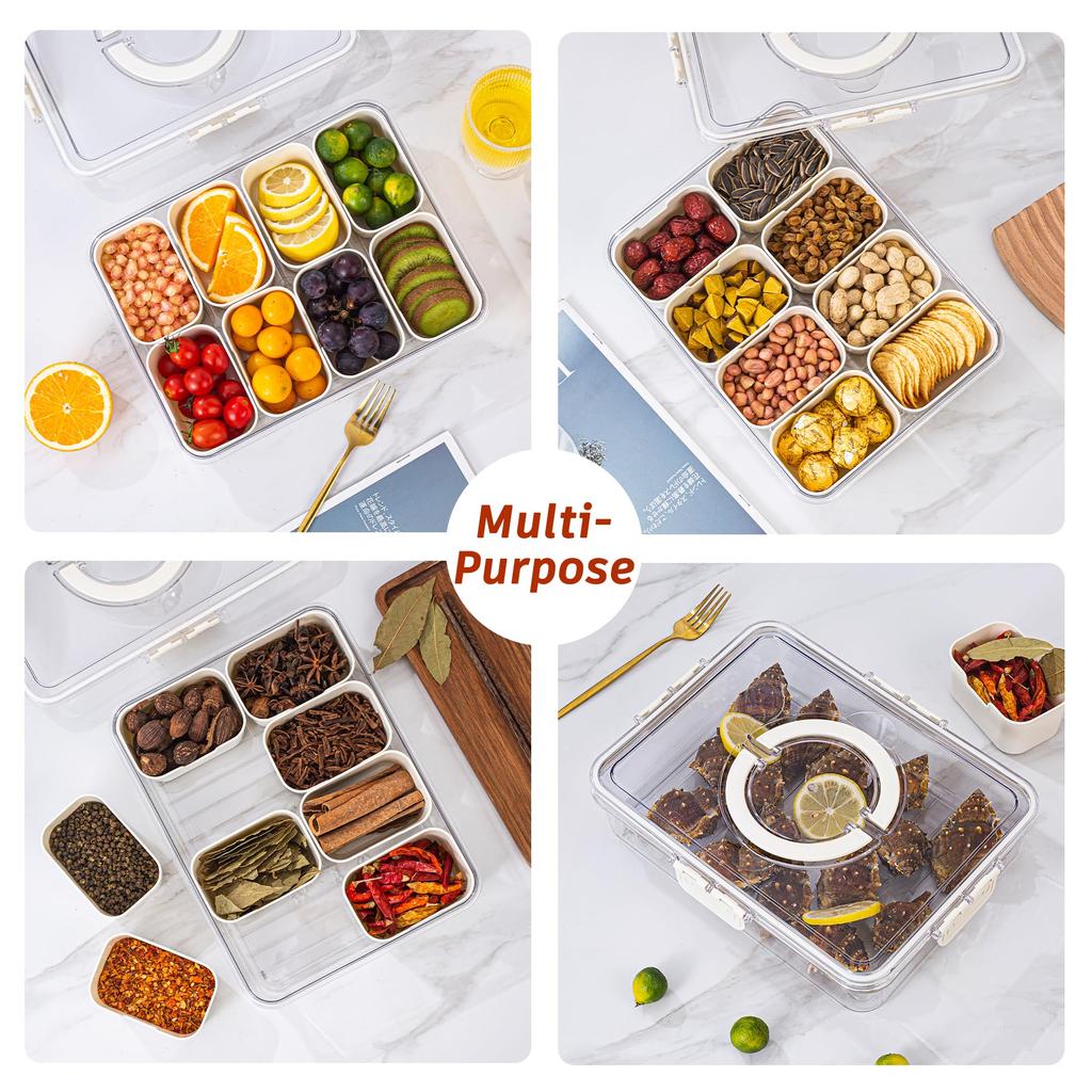 Portable Snackle Box Container Divided Serving Tray with Lid and Handle Clear Snack Box Organizer for Fruits Snacks for Party