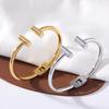 Titanium Steel Double T Open Spring Buckle Bracelet - European & American Style