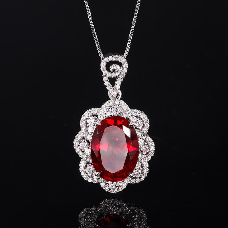 Jewelry Simulation Red Corundum Egg-Shaped Temperament Retro Set 13 * 18-10-12