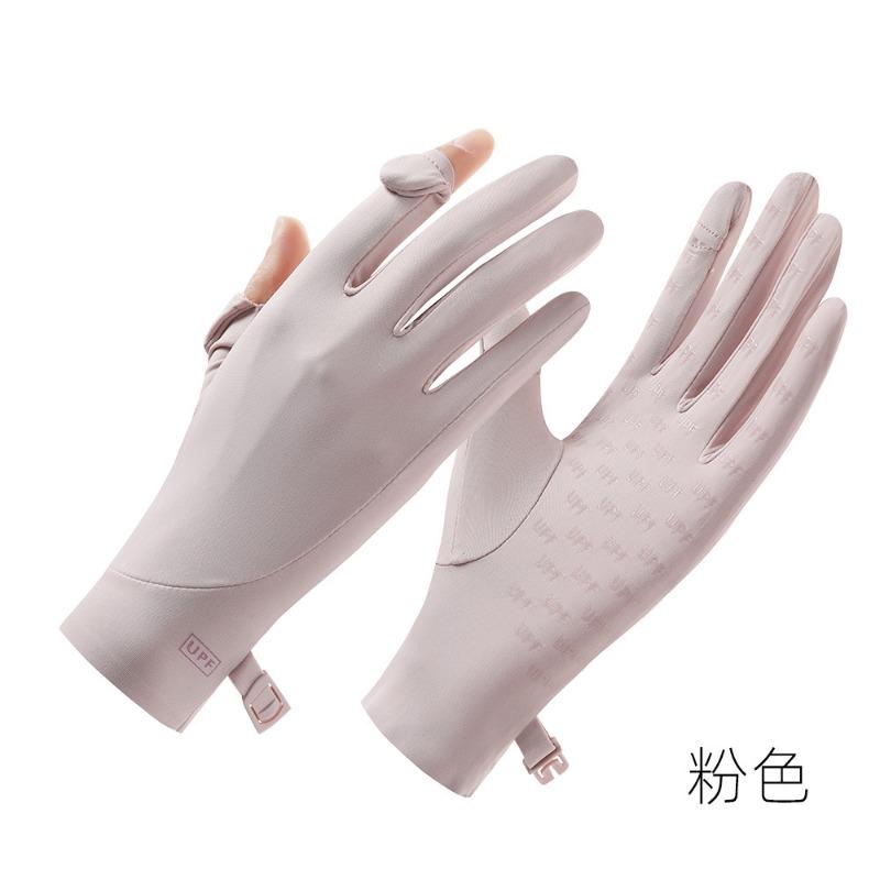 

Summer sunscreen gloves, women s quick-drying UV protection, driving, cycling gloves, light and breathable finger ice silk gloves one size fits all розовый