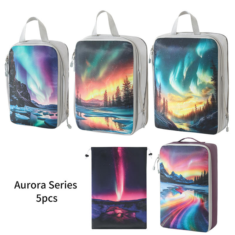 5pcs Tropical Printed Compressed Lightweight Travel Clothing Storage Bag Suit, Space-saving Travel Necessities Accessories
