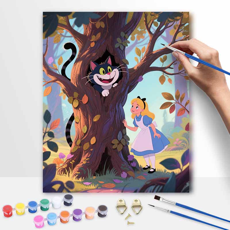 Disney Digital Oil Painting Art Painting Handmade Diy Home Decorations Fantasy Girl and Cat In Forest