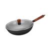 Debo 32cm Iron Wok & Frying Pan with Wooden Handle and Glass Lid