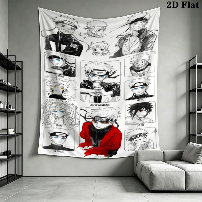 Naruto Art Compilation Wall Tapestry Aesthetic Wall Hanging Printed Fabric Blanket Decorative Tapestries For Bedroom Living Room Home Decor