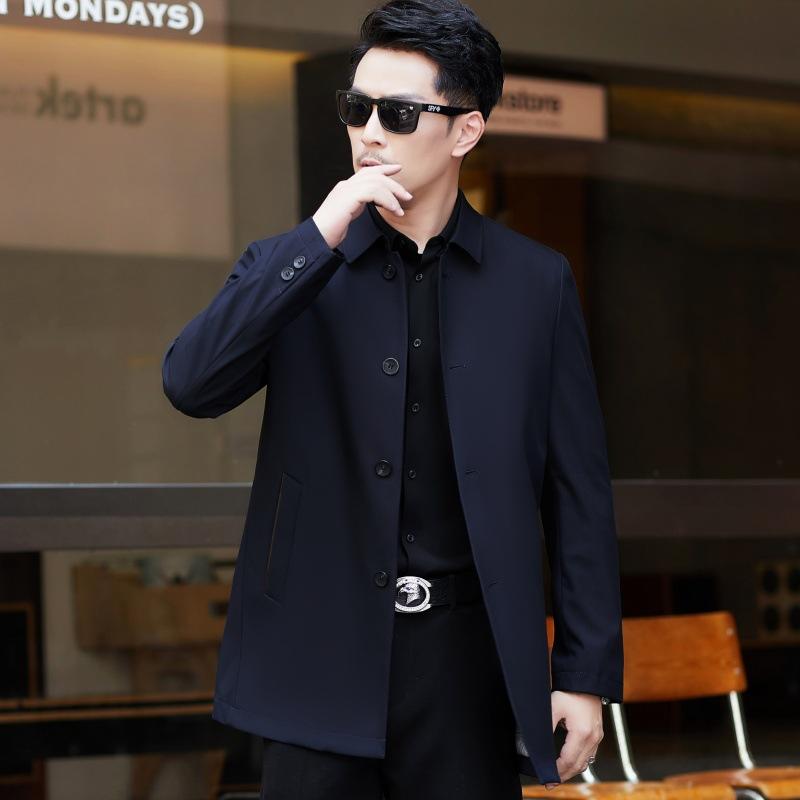 Spring and Autumn Mulberry Silk Men's Windbreaker Middle-aged Loose Thin Large Size Top Business Casual Lapel Dad Jacket