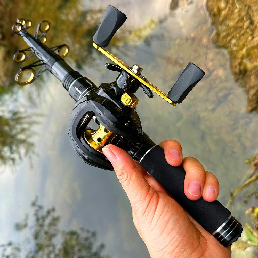 Fishing Rod, Bait Reel Set Telescopic spinning rod with reel, gear ratio 7.2:1, 18+1 bb, foldable design, for predatory fish, right/left-handed use