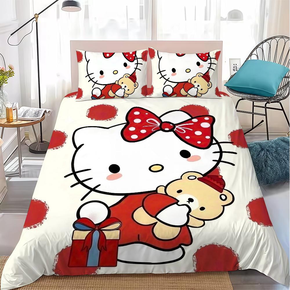 

Lovely H-Hello Kitty Duvet Cover Set Home Style Bedding Soft Laundry Cotton Bed 3 Piece Set Student Dormitory Gift 135x200cm