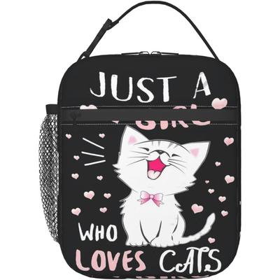 Lunch Bag Black White Cat Insulated Lunch Box Women with Shoulder Strap, Thermal Reusable Work Lunch Cooler Bag