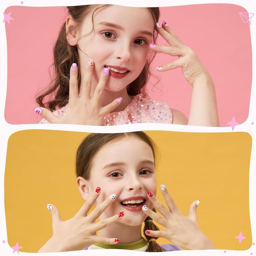 24pcs Kids' Cute Red Cherry/Rabbit/Carrot Press On Nails Cartoon Short Square Fake Nails Reusable Nails Decor with Glue & File