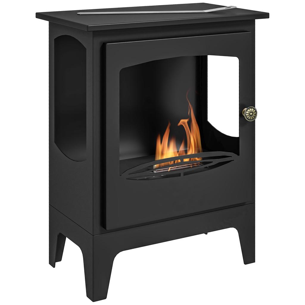 Camino a etanolo da appoggio stile contemporaneo con circa. Serbatoio da 1,2L copertura 25 m² 39 x 26 x 54 cm nero