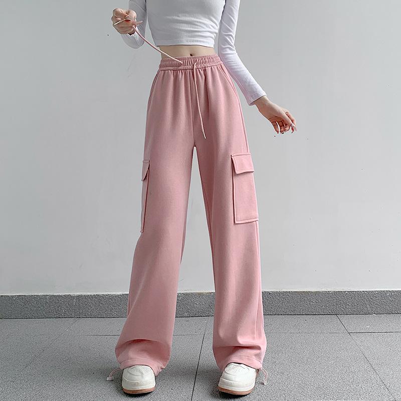 Wide-leg pants women's autumn and winter new casual leggings sweatpants loose fleece thickened sports tooling pants