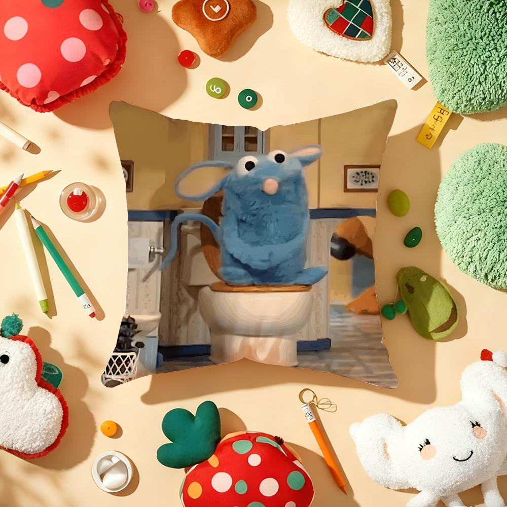 TTutter Cute House Meme Blue Mouse Cushion Cover Plush Fabric Soft DoubleSided Printed Sofa Warm Winter Home Gift Pillow Cover