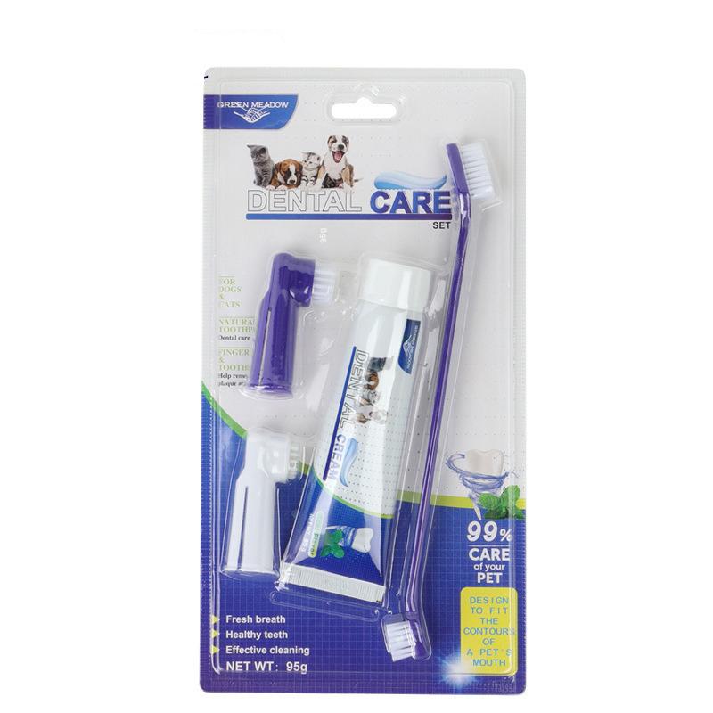 Pet Toothbrush Toothpaste Finger Set Cute Modeling Cat Dog Oral Cleaning Care Fresh Breath Double Head Toothbrush Pet Supplies