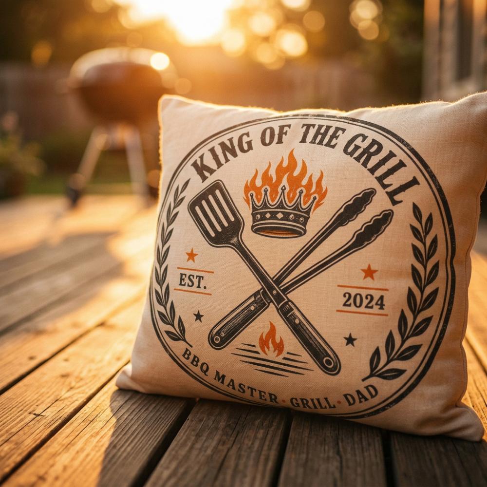 King Of The Grill Throw Pillow With Zipper Cover, Vintage Bbq Dad Cushion, Father'S Day Gift, Grilling Home Decor, 7 Sizes