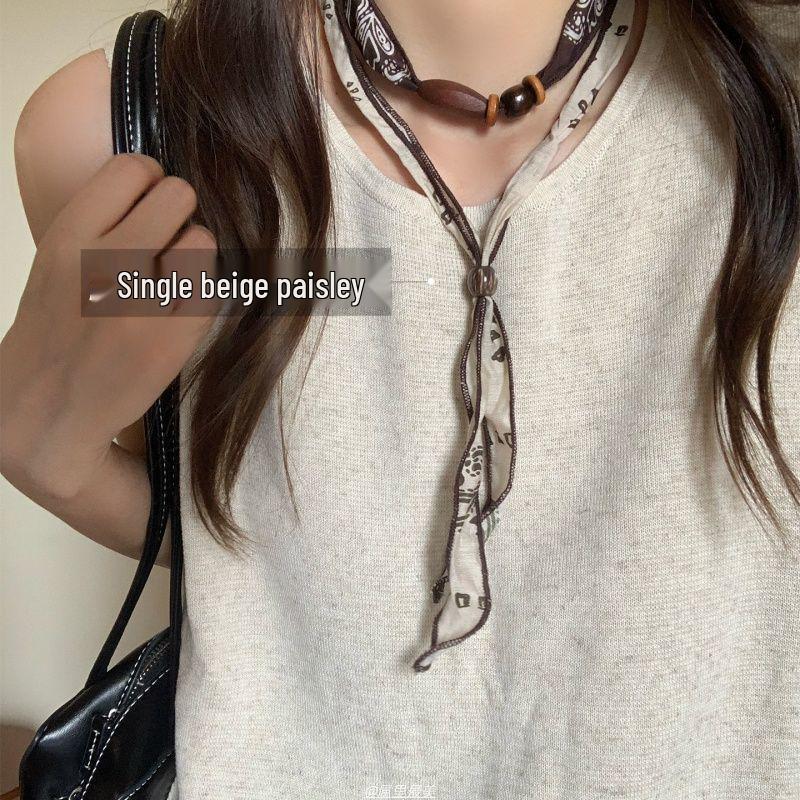 Bohemian Ethnic Cashew Scarf Necklace with Wood Beads Choker for Women