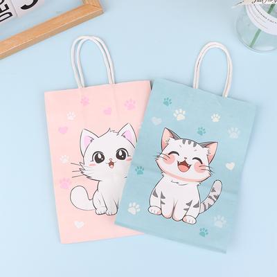6Pcs Colorful Cartoon Cat Paw Print Paper Candy Bags Gift Bags With Handles For Pet Theme Kid Birthday Party Decorations Favors