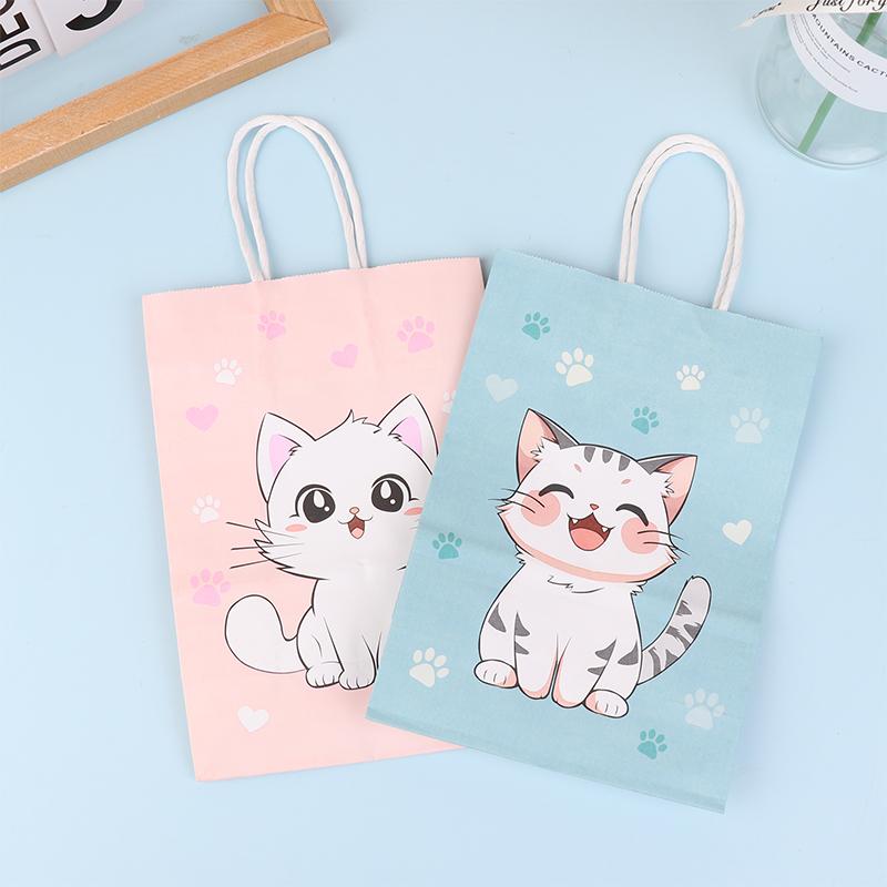 

6 шт. красочные бумажные пакеты для конфет с принтом в виде лапы кота, подарочные пакеты с ручками для детских вечеринок на тему домашних животных, украшения для дня рождения