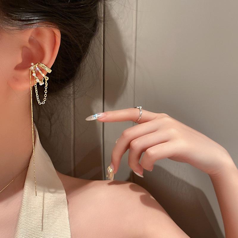 New Fashion Silver Color Cilp Earrings Tassel Ear Cuff Non Piercing Earring 2025 Trendy Punk Design Female Long Ear Clip Jewelry