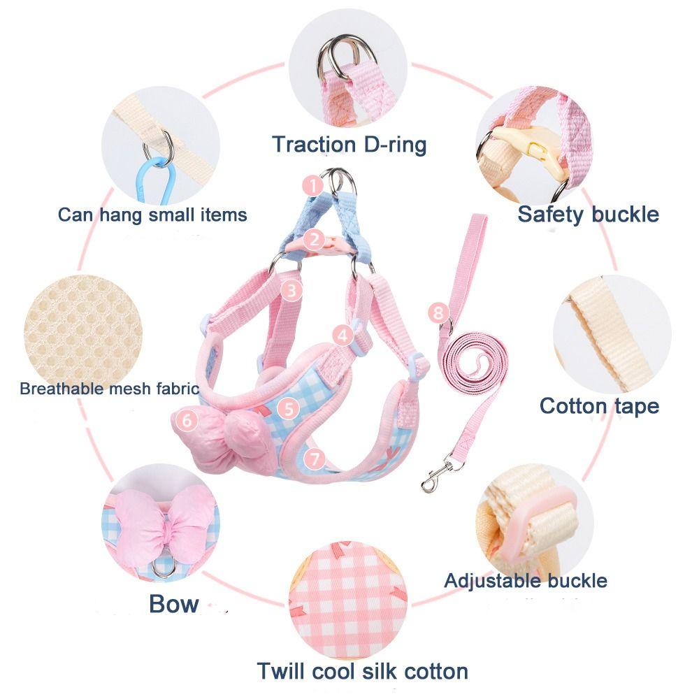 Adjustable Dog Bow Harness Splicing Breathable Dog Chest Strap Candy Color Comfortable Dog Leash for Cats and Dogs