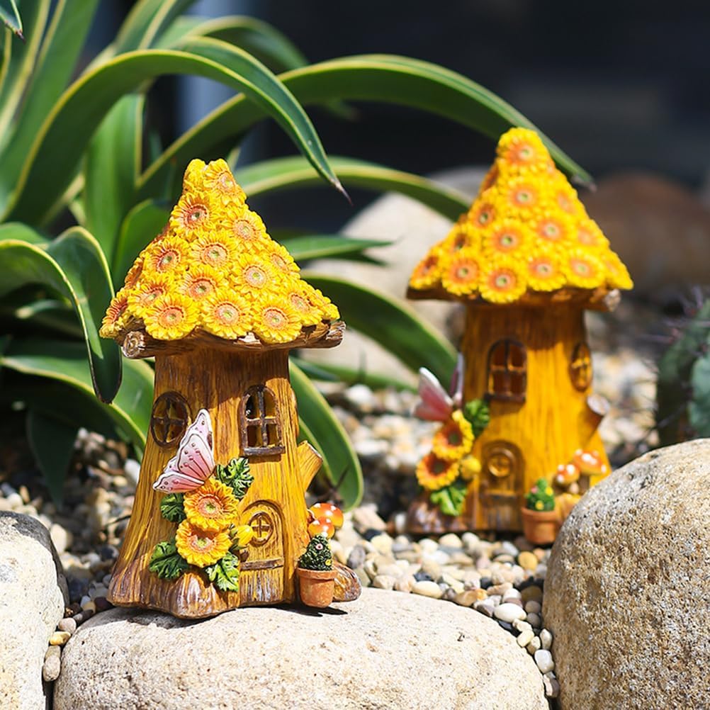 Angoily Solar Fairy House, Solar Resin Powered Garden Decor Creative Landscape Decoration for Yard Patio and Lawn Ornaments, Landscape, Fairy Garden