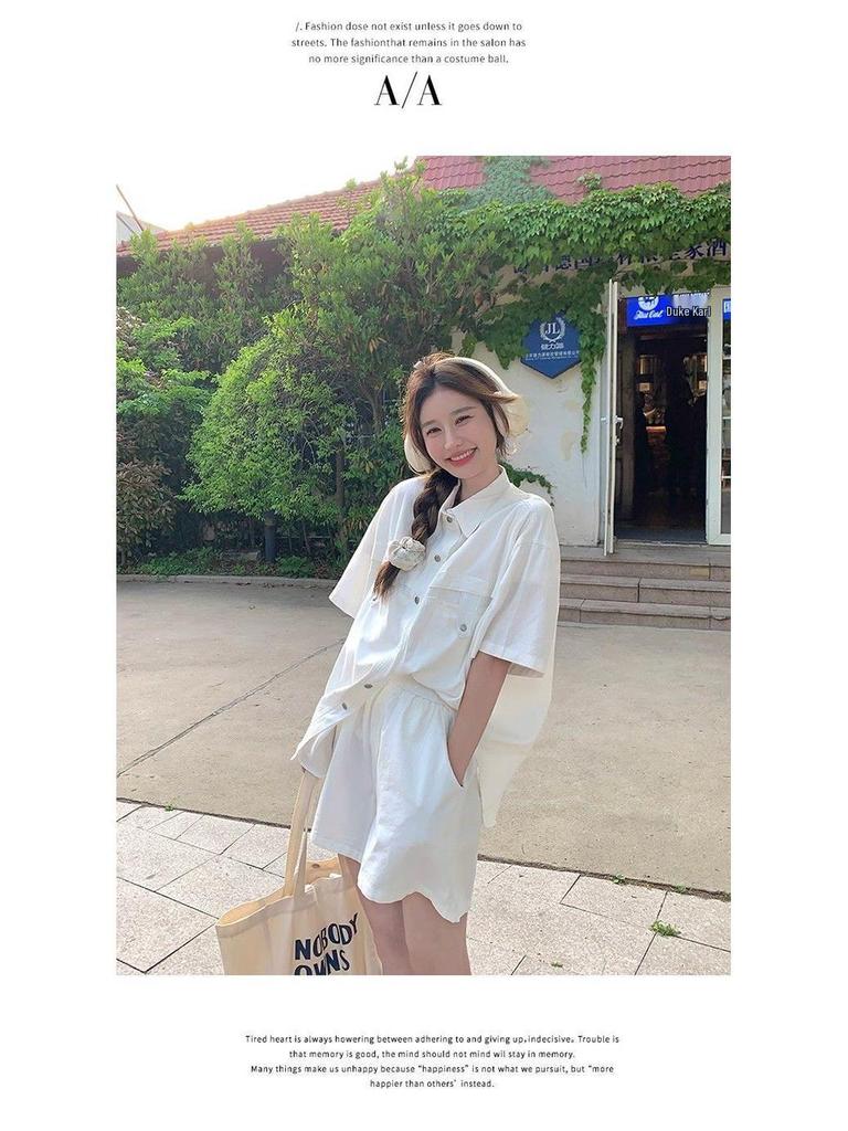 Korean Style Casual Short-Sleeve Shirt and Shorts Two-Piece Set - Slimming Summer Petite Fit