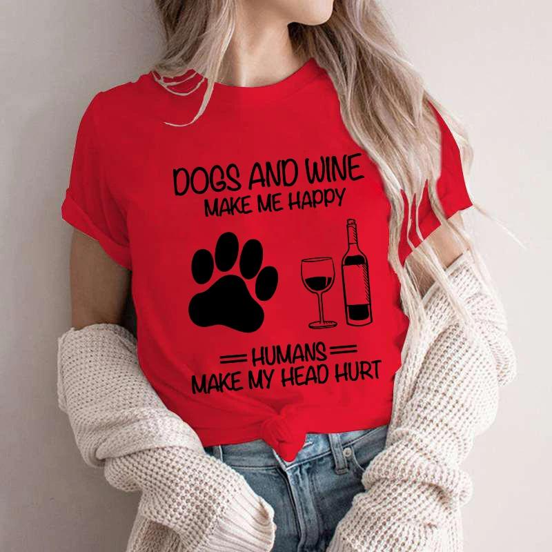 Unisex Dog Mom Print T Shirt Dog Mom Shirt Wine Lover Tshirt Dogs and Wine Shirt Graphic Girls Clothes Causal Female Y2K Tops Tee