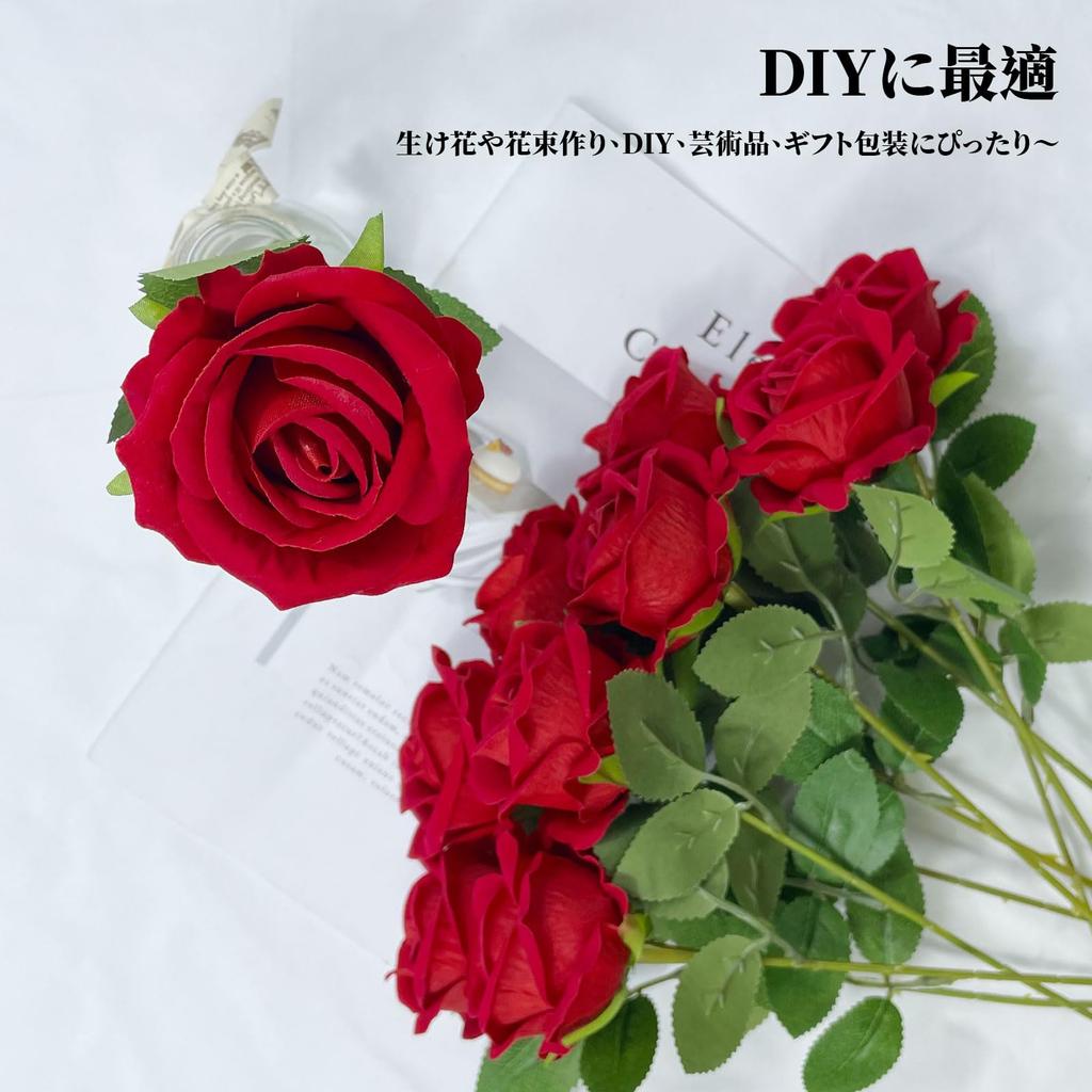 DECEED Artificial Set of Day Flower Diameter 7cm x Length 50cm Roses, 10, Bouquet, Valentine's Bouquet, Mother's Day, Wedding, Birthday, (Brilliant
