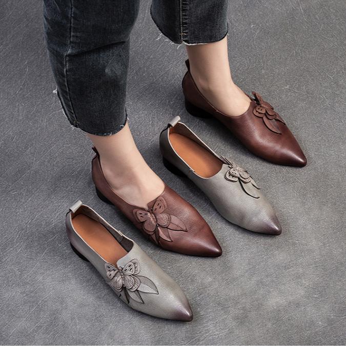 Johnature Scarpe col tacco a spillo con punta a punta, stile retrò, in vera pelle, versatili, da donna, slip-on