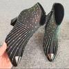 Fashion Woman Short Shoes Black Rhinestone Zip Chunky Heel Booties On Promotion Sale Boot Goth Autumn Offer New In Ankle Boots for Women