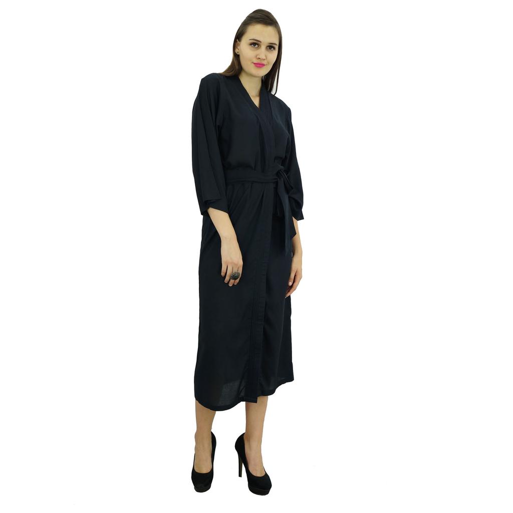 Bimba Women Long Solid Belt Robe Soft Modal Cotton Wrap Round Plain Bath