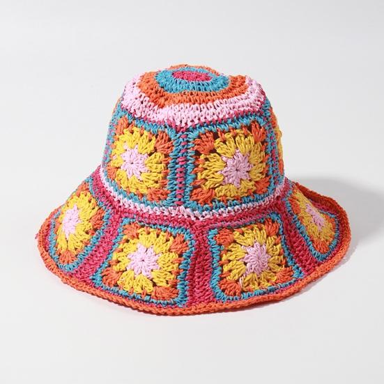 Fisherman Hat Floral Pattern Crochet Straw Sun Hat Anti-UV Sun Protection Foldable Packable