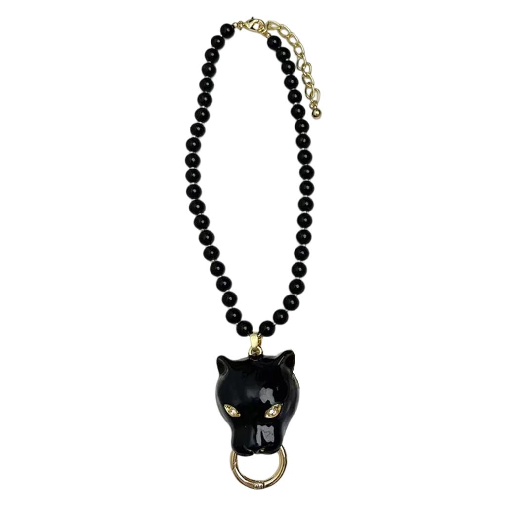 Elegant Collarbone Necklace Enamel Leopard Head Pendant Design Retro Pearls Charm Fashion Neckchain Accessory
