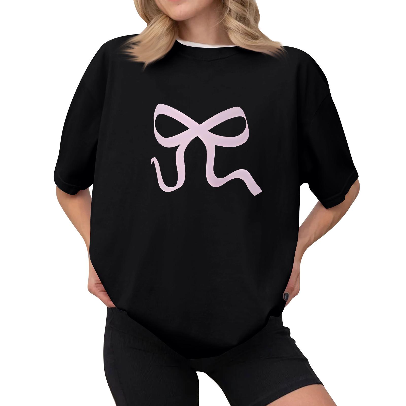 

Женская повседневная футболка с принтом, пуловер с круглым вырезом, топ с короткими рукавами L чёрный