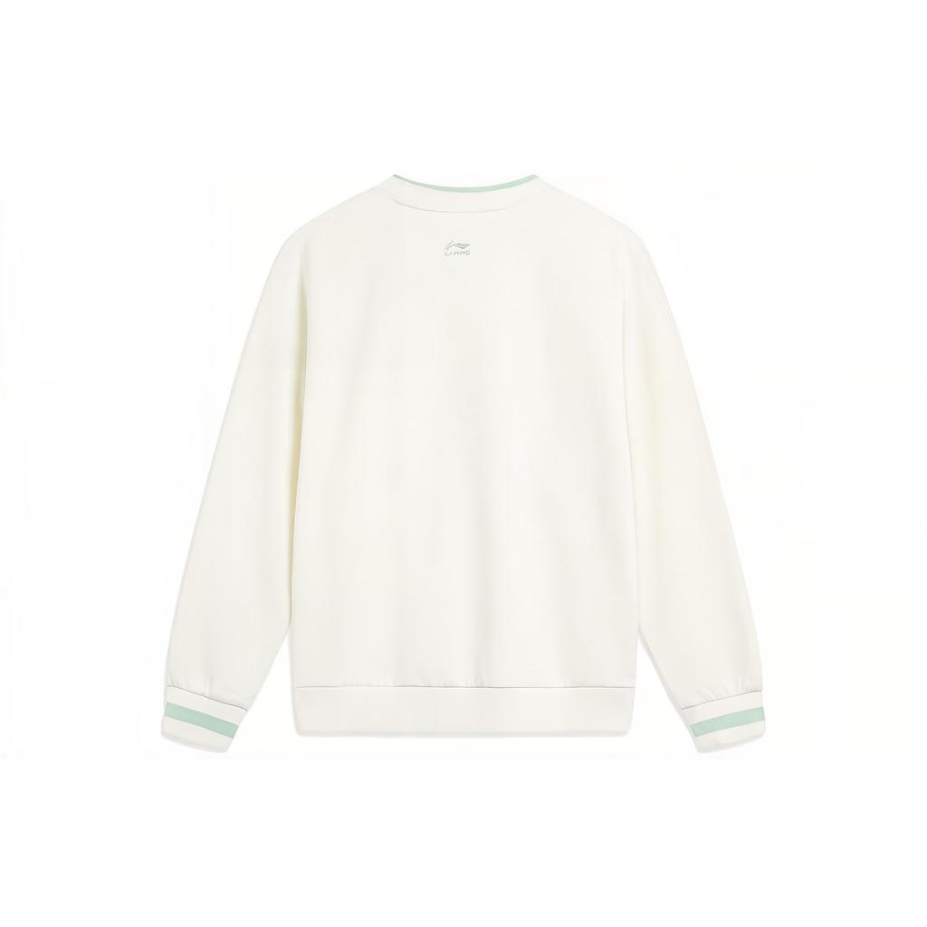 Li Ning Sports Lifestyle Series Geometric Floral Loose Round Neck Pullover Sweatshirt Women sweatshirt Off-White AWDT374-1