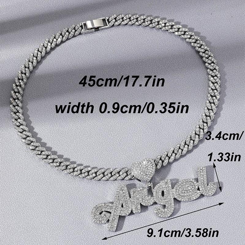 European & American Full Diamond "ANGEL" Cursive Pendant Necklace - Hip Hop Style