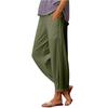 Women's Fashion Color Loose High Waist Button Pocket Cotton And Hemp Pants Nine Point Casual Pants