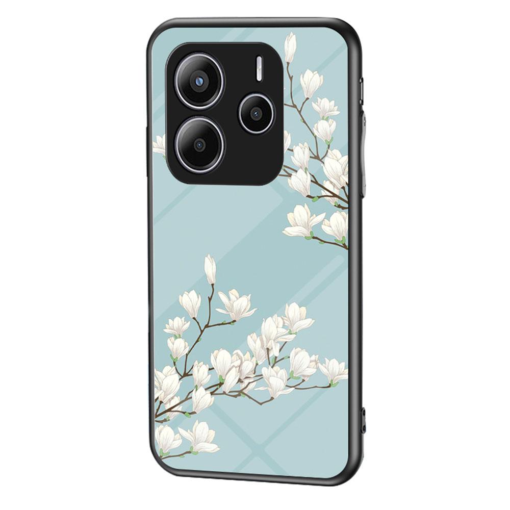 Für Xiaomi Redmi Note 14 5G Hülle Blumenmuster TPU+Gehärtetes Glas Schutzhülle