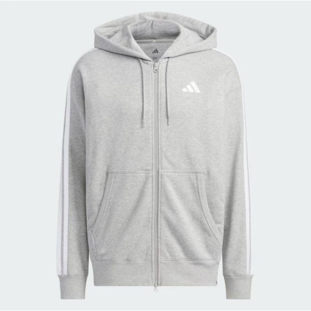 Adidas Unisex Casual Cotton 3 Stripe Full Zip Hoodie Grey