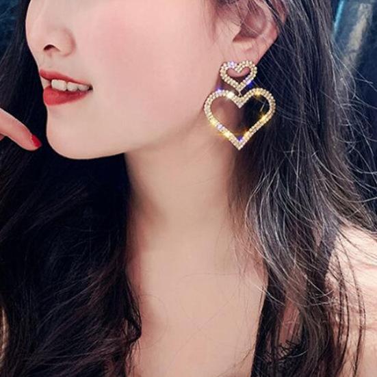 Elegant Women Rhinestone Heart Teardrop Dangle Ear Drop Earrings Party Jewelry