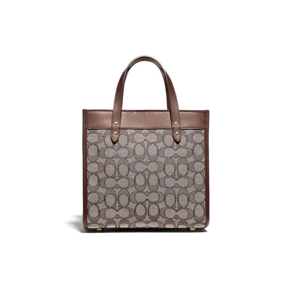 

Coach Signature Monogram Canvas Leather Top Handle Tote Bag With Gold Hardware For Unisex Daily Use Basic Set (Bag+Dust Bag)