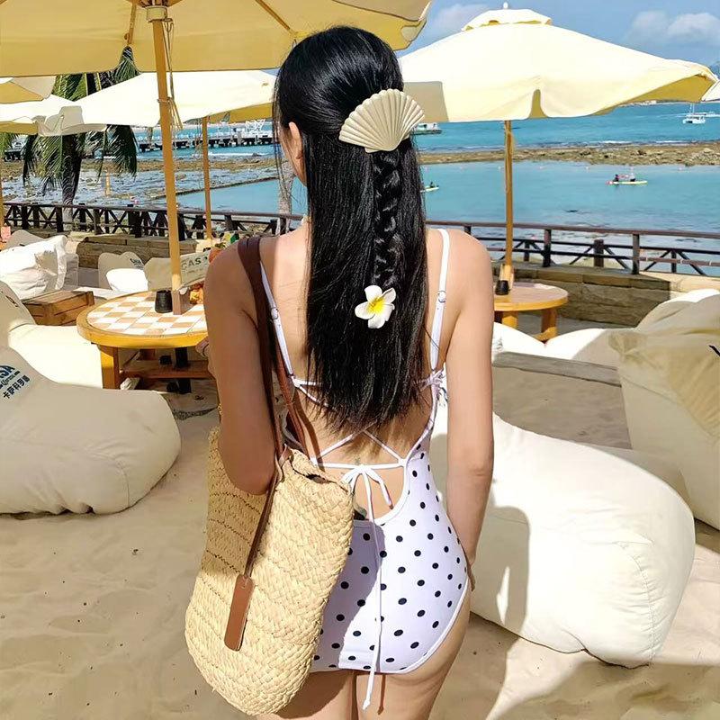 Source Girl Polka Dot Swimsuit Female Sexy Triangle One-piece Halter Suspender Small Breast Hot Spring Swimsuit