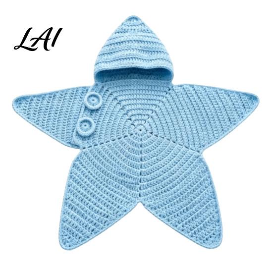 Pasgeboren Fotografie Prop Zeester Baby Slaapzak Gebreide Wikkel Slaapzak met Capuchon Vakantie Souvenir Gezellige Stervormige Draagbare Baby Deken,